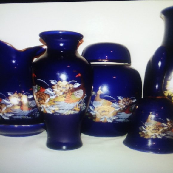 Collection ofVintage Made in Japan Cobalt Blue Ceramic Vases ;BELL
